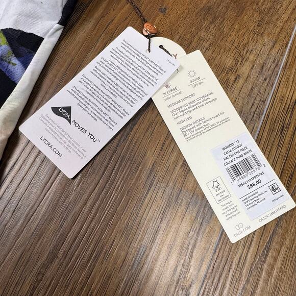 Calia NWT cutout halter one piece swim collage pure white abstract size 12 - Picture 3 of 14